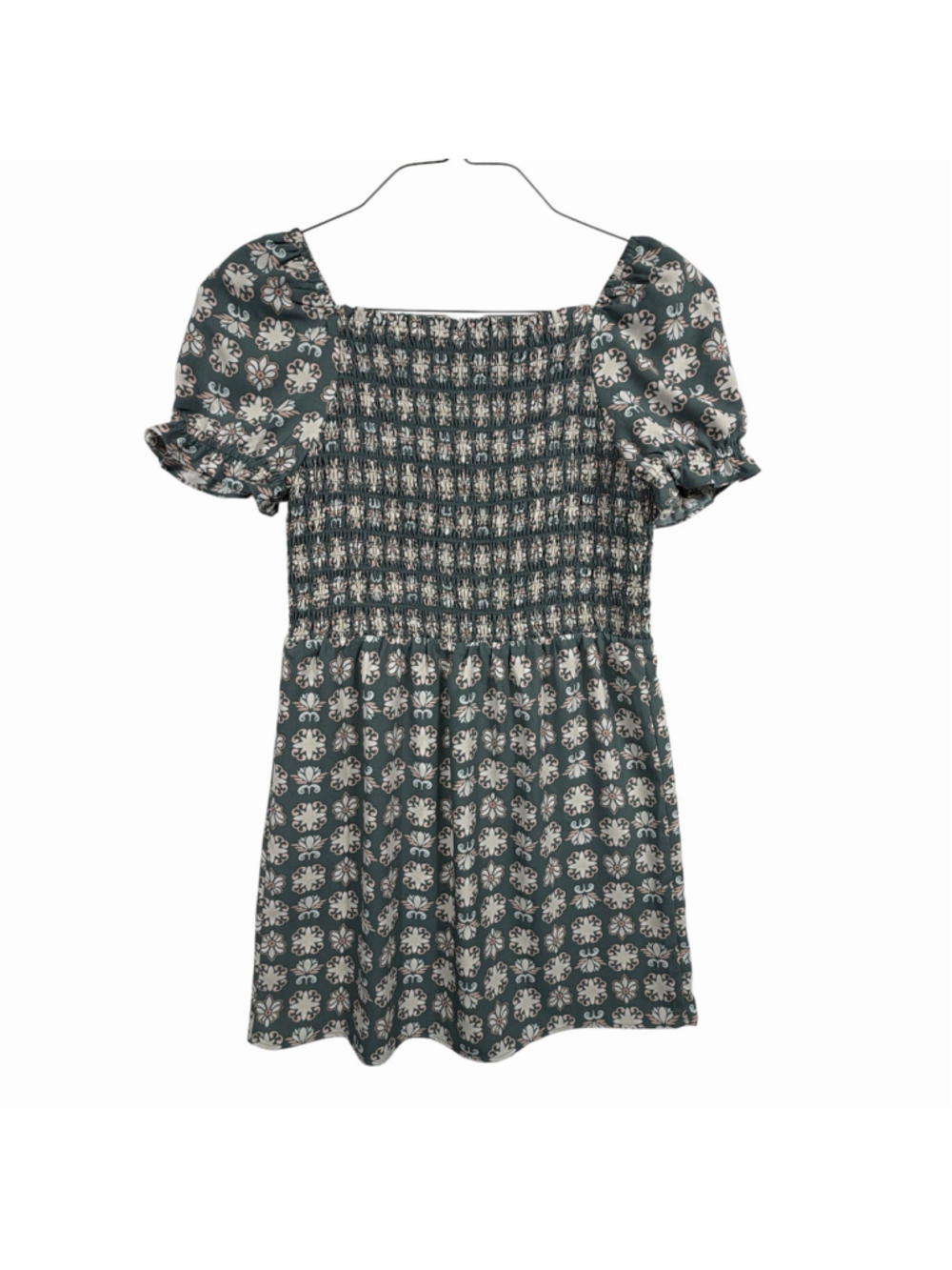 LOFT Mini Babydoll Dress Floral Puff Sleeve Smocked Women's Size Medium Petite - Picture 5 of 9